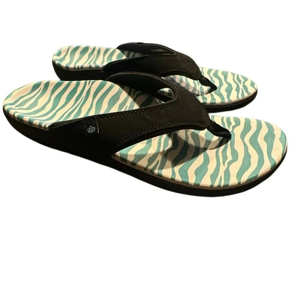 Spenco Yumi wild black zebra orthotic arch support flip flops thongs 12